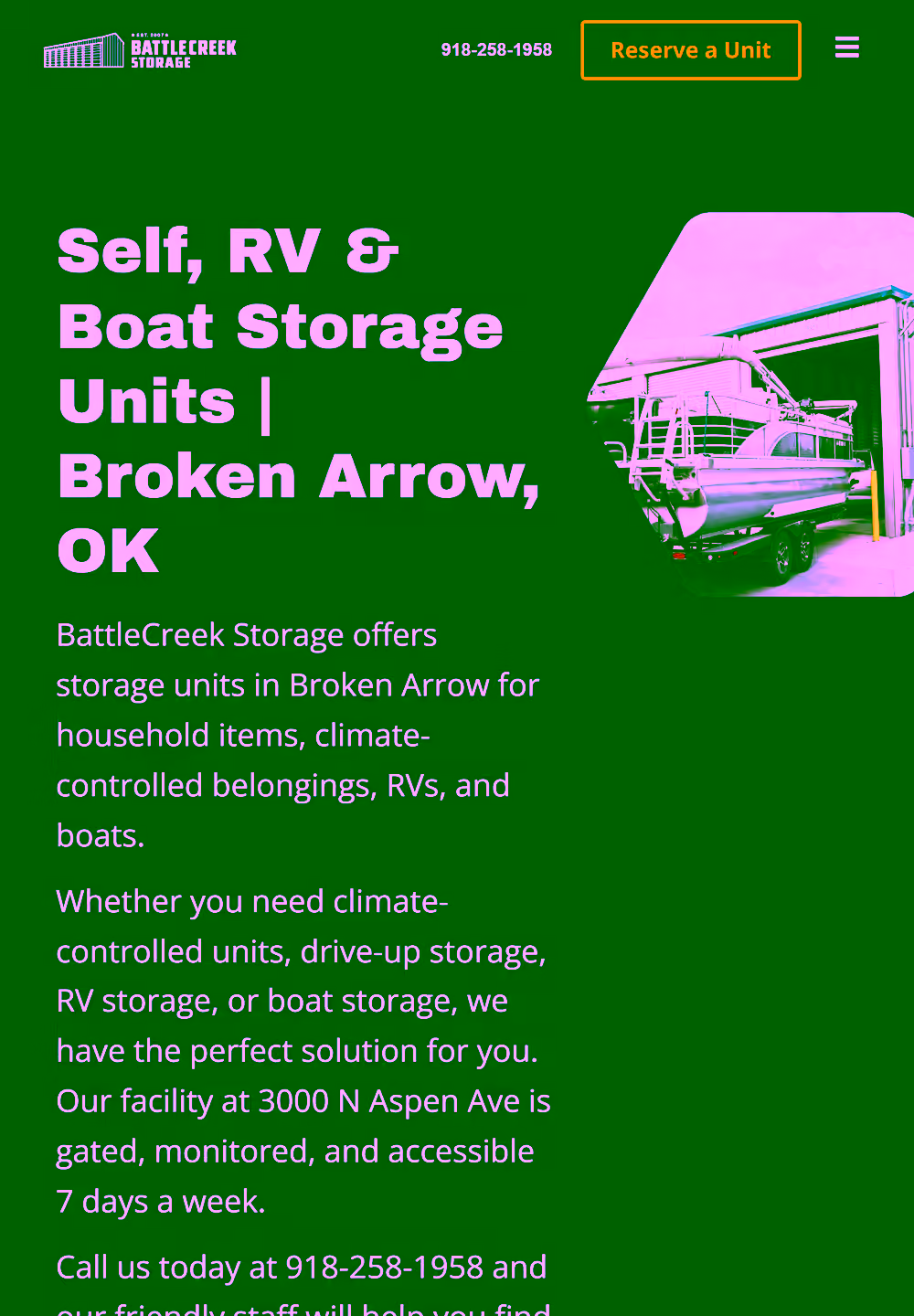 BattleCreek Storage website on tablet