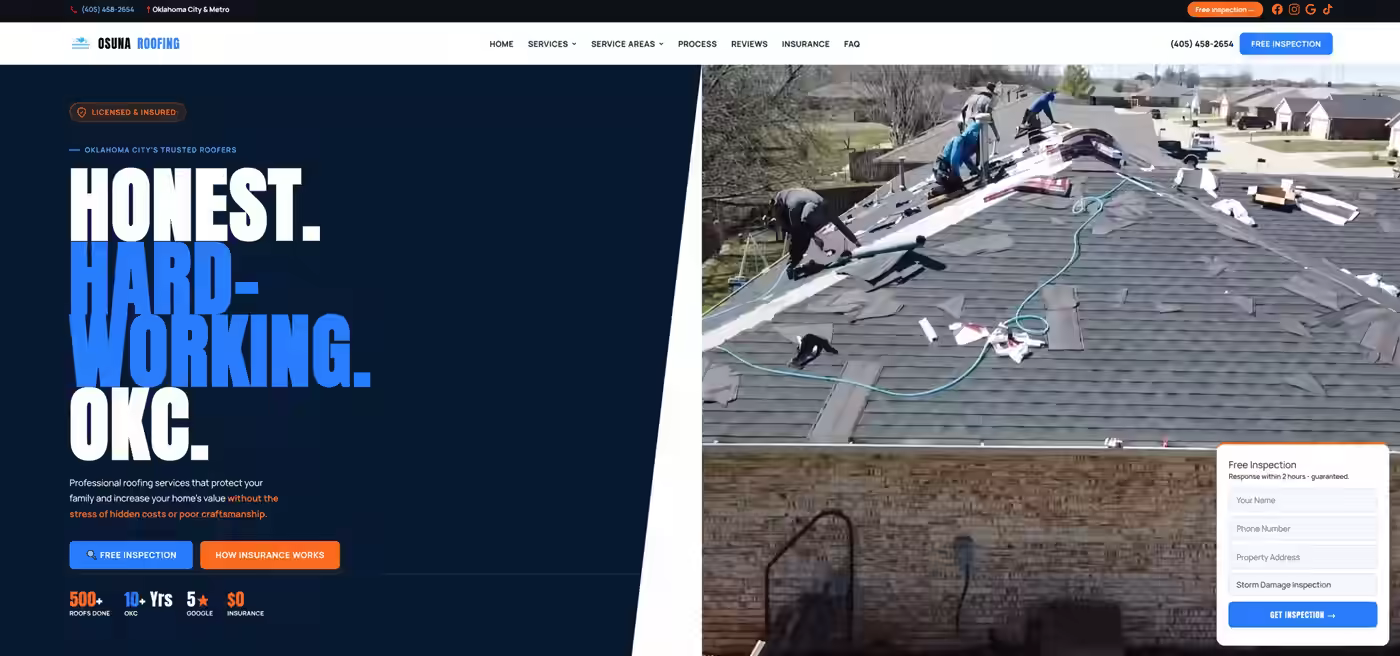 Osuna Roofing website on desktop