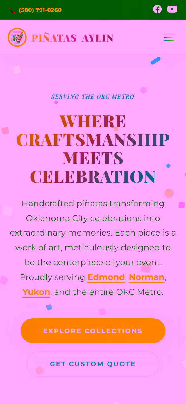Piñatas Aylin website on phone