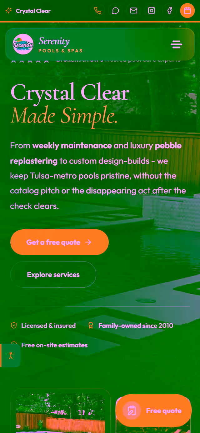 Serenity Pools & Spa website on phone