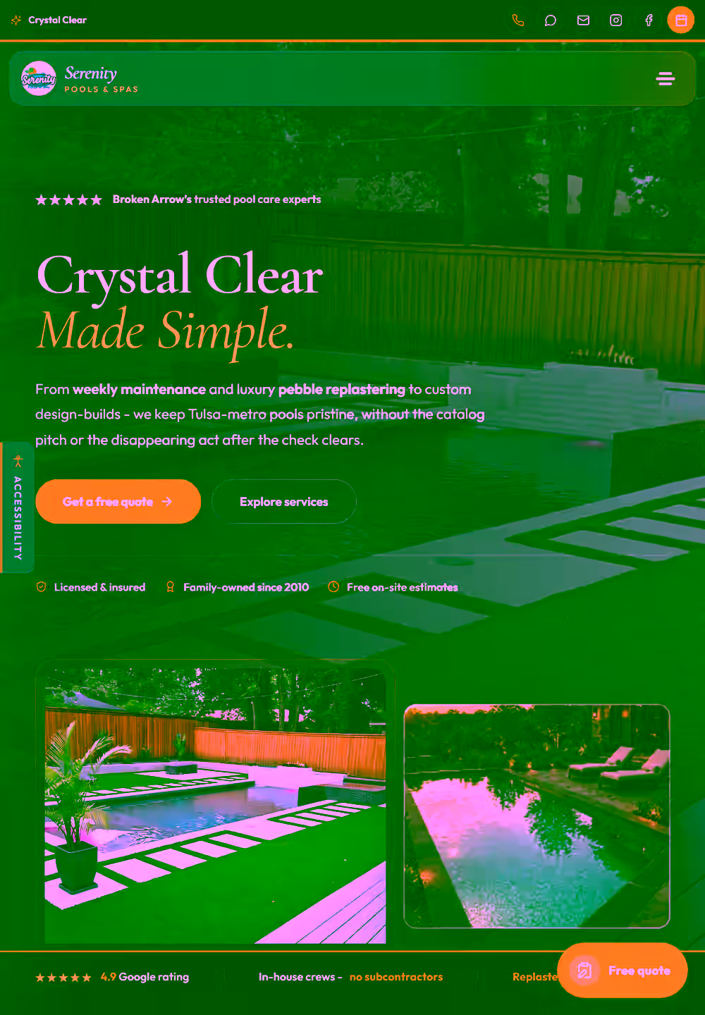 Serenity Pools & Spa website on tablet