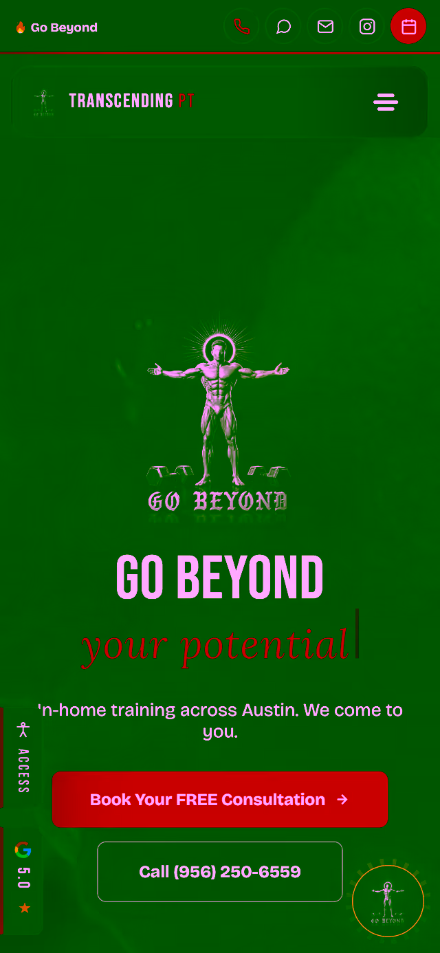 Transcending Personal Training website on phone