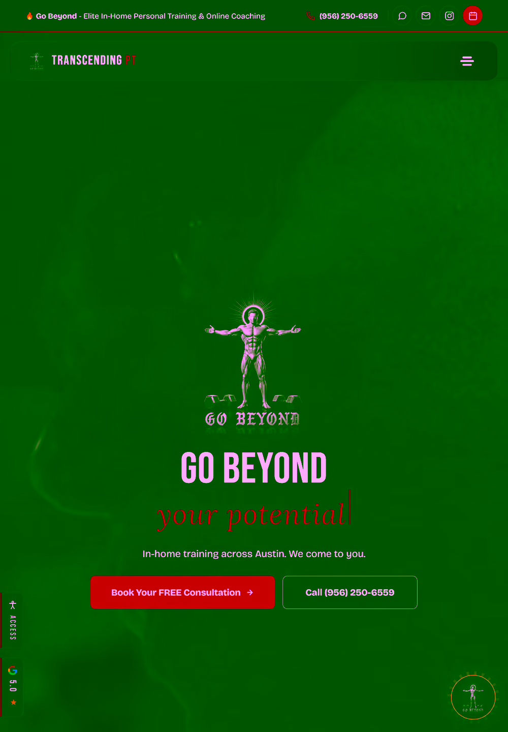 Transcending Personal Training website on tablet
