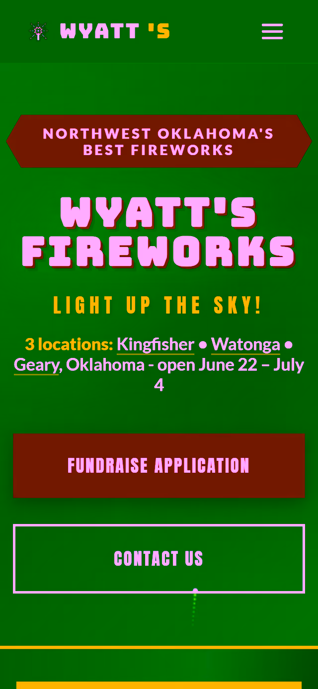Wyatt's Firework Stand website on phone