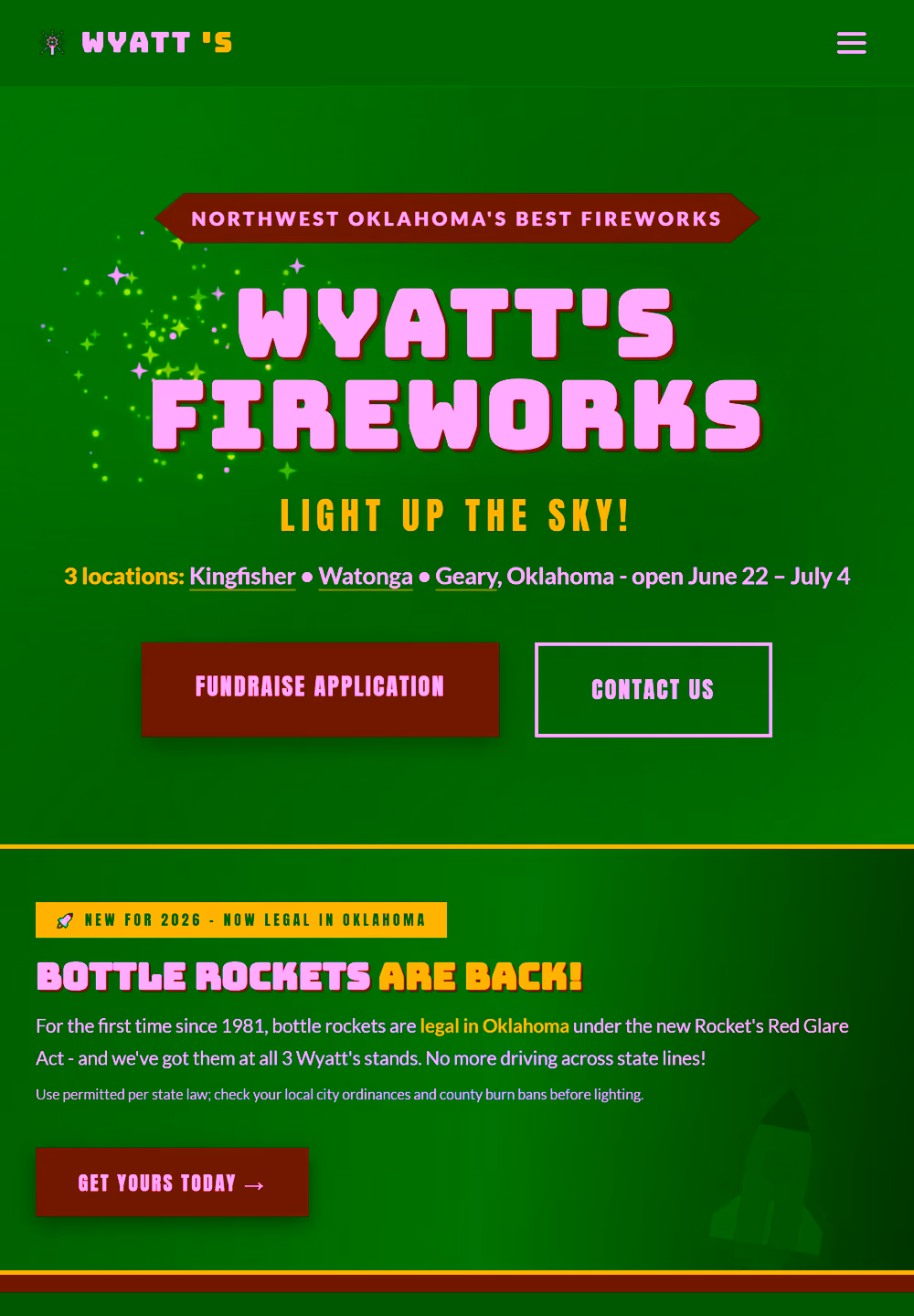 Wyatt's Firework Stand website on tablet